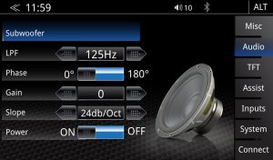 Subwoofer Audio Setup Menü, Subwoofer audio setup menu